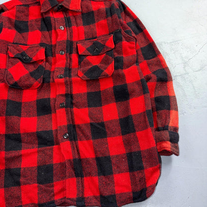 VTG 1940s Penneys Jacket Red Black Wool Buffalo Plaid 40s 50s Flannel Shirt Wool