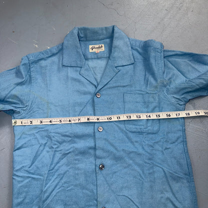 VTG 50s Glendale Loop Collar Shirt Sky Blue Cotton Flannel Rockabilly BOYS 16