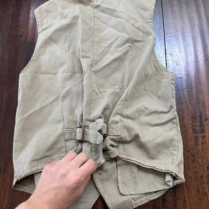 VTG Male Vest Adult Beige Canvas 60s 70s Shooting Hunting buckle back