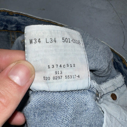 Levis 501 Vintage 90s USA XX Straight Leg Jeans 34x34 Light Wash Act 31x32