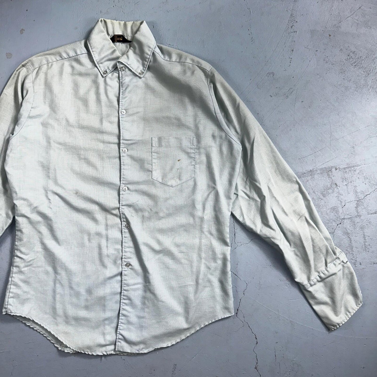 Vintage 70s DaVinci California Mod Long Sleeve Button Shirt Blue Thrashed