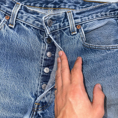 Levis 501 Vintage 90s USA XX Straight Leg Jeans Blue Light Wash 35x32 Act 31x29