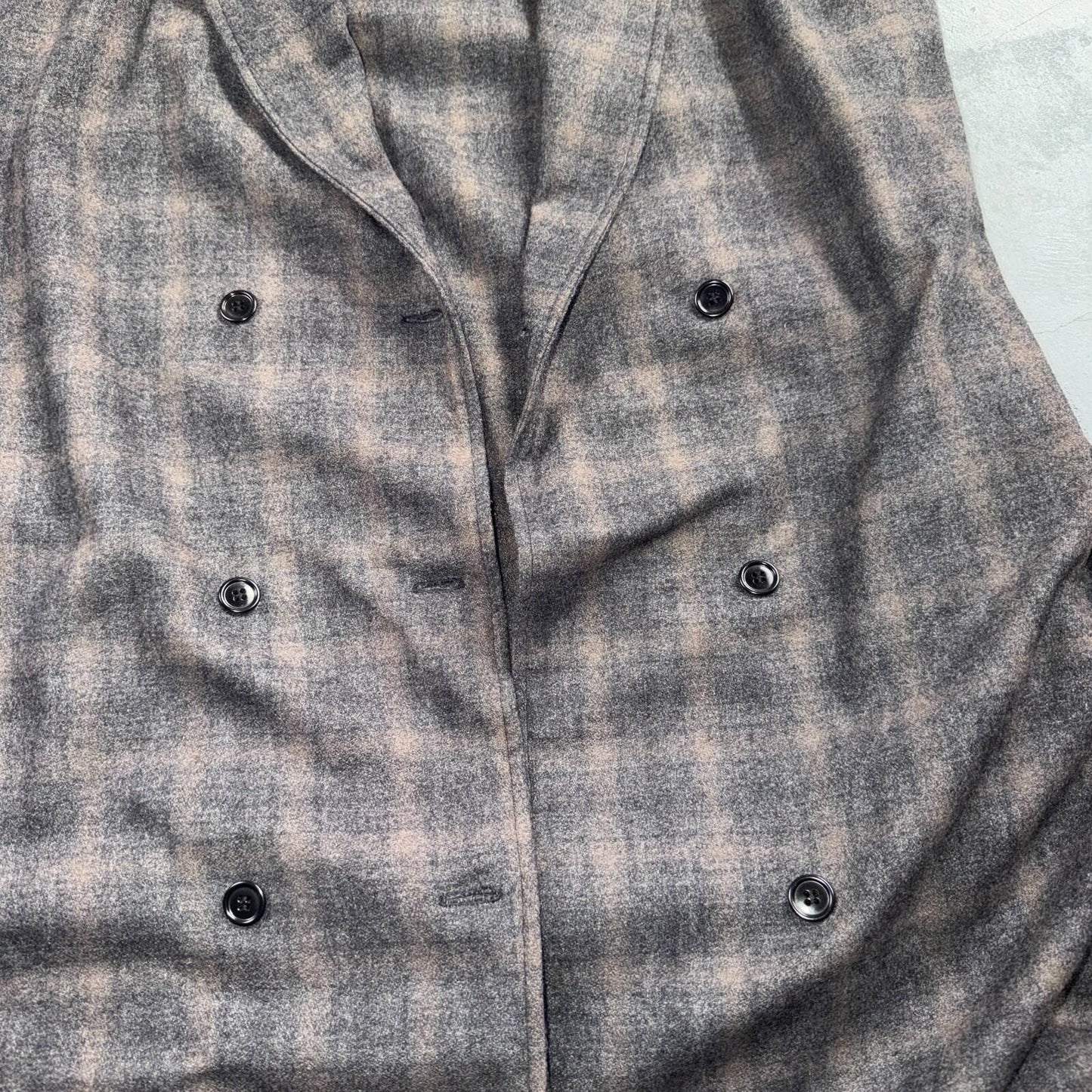 VTG 1960s Hippie Sleeveless Plaid Duster Blazer Jacket Gray Shadow Rockabilly