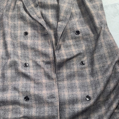 VTG 1960s Hippie Sleeveless Plaid Duster Blazer Jacket Gray Shadow Rockabilly