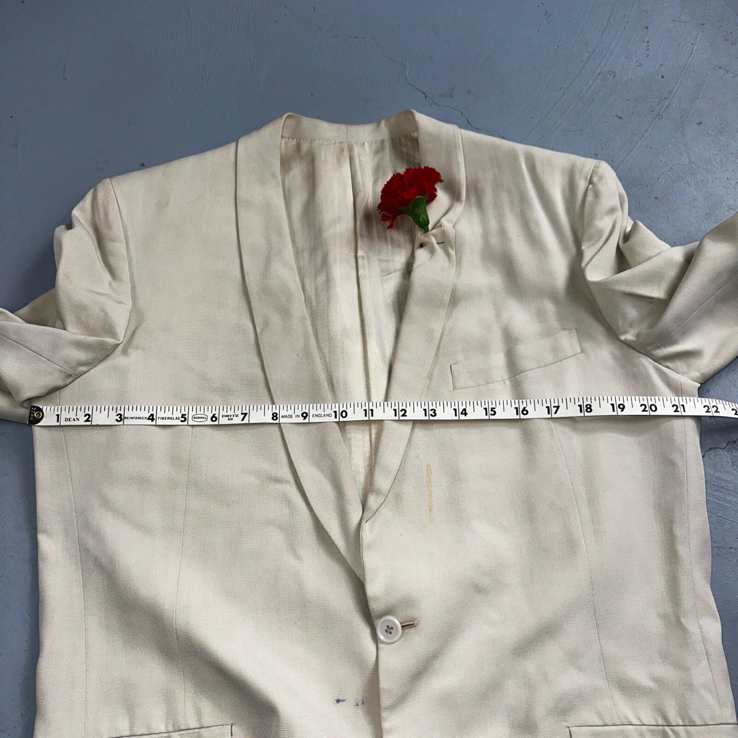 VTG Mens Suit 42 Jacket Coat 1970s Rockabilly 60s 70s USA White Thin Cream Rose