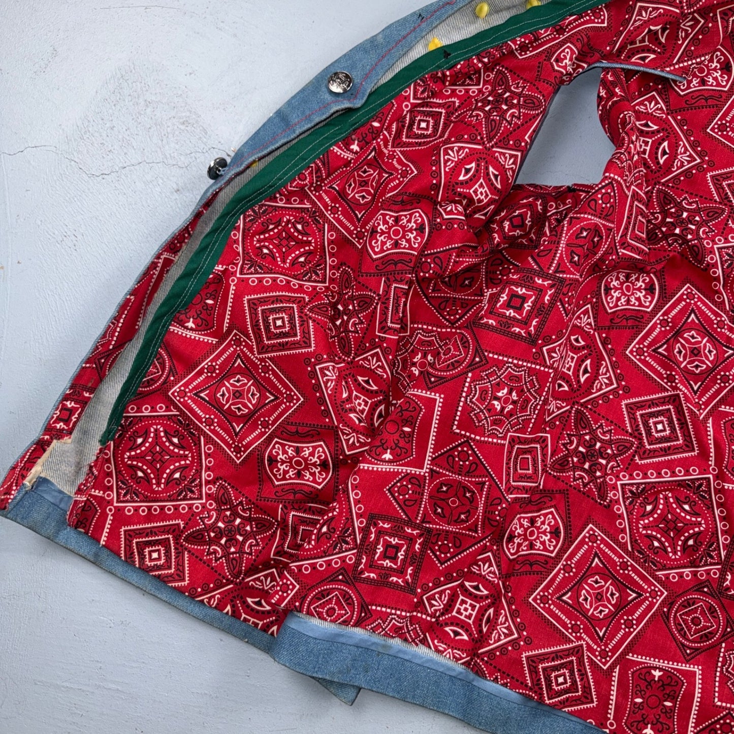 VTG 70s Denim Biker Vest Pins Patches Rare Paisley Hippie Era 1970s Military