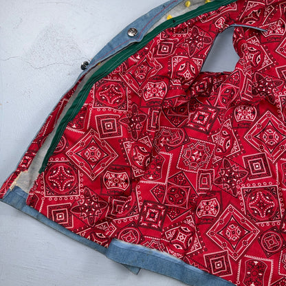 VTG 70s Denim Biker Vest Pins Patches Rare Paisley Hippie Era 1970s Military