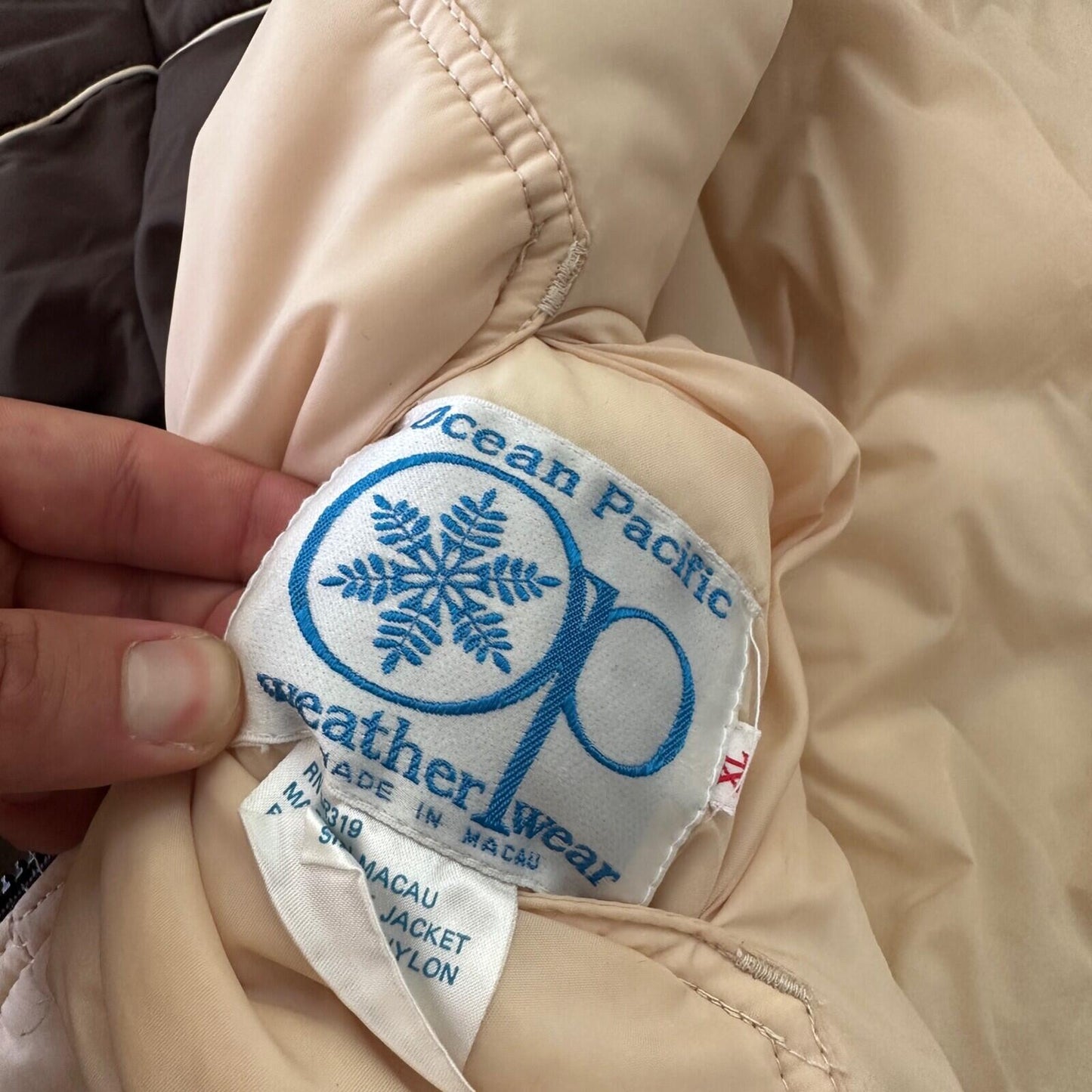 VTG Reversible Ocean Pacific Brown Insulated Puffer Jacket Double Sided 70s 80s