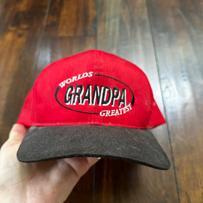Worlds Greatest Grandpa VTG Hat Cap Snapback Funny Cute Gift Dad Red