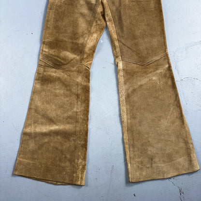 Vintage 1960s Leather Pants 28 Wide Leg Brown Rockabilly 60s Cowboy Suede 27x30