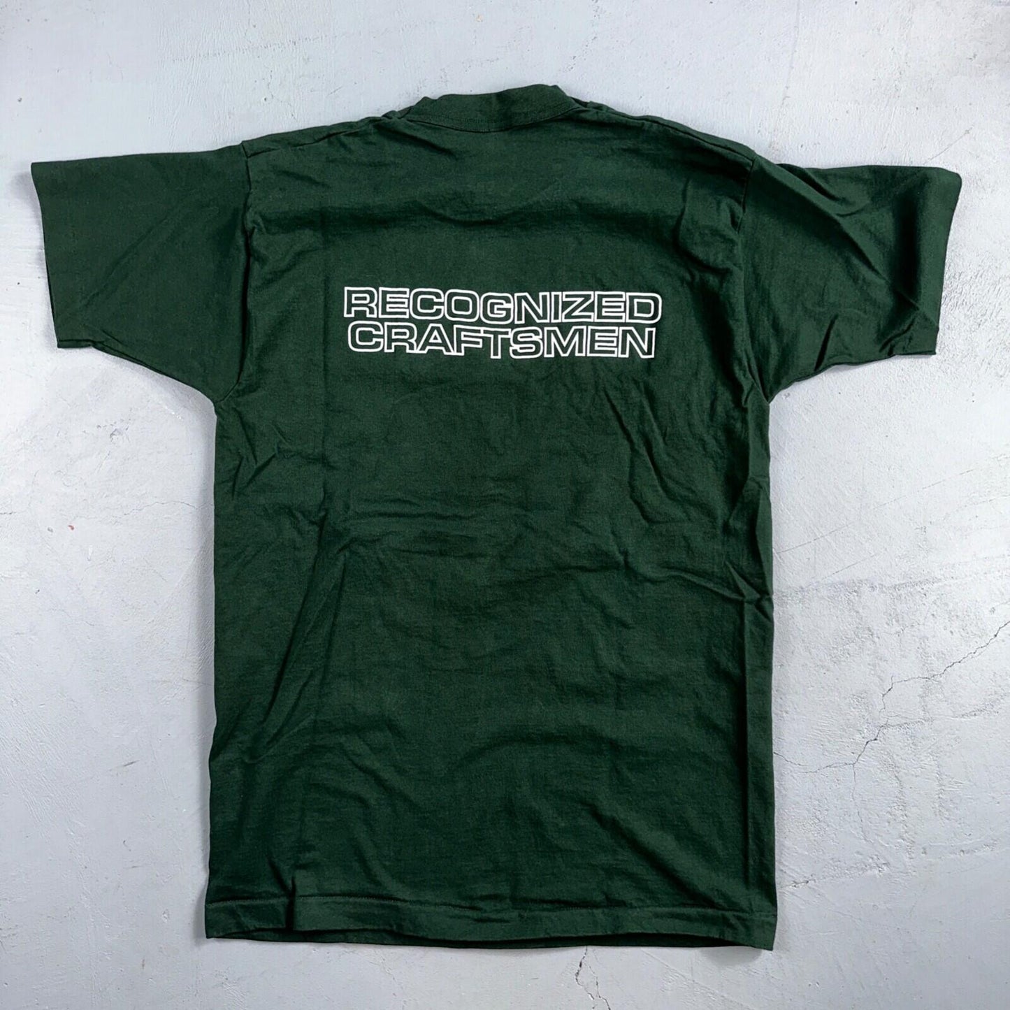 Fruit of the Loom USA Flag VTG T Shirt Redman Home Construction Large Green