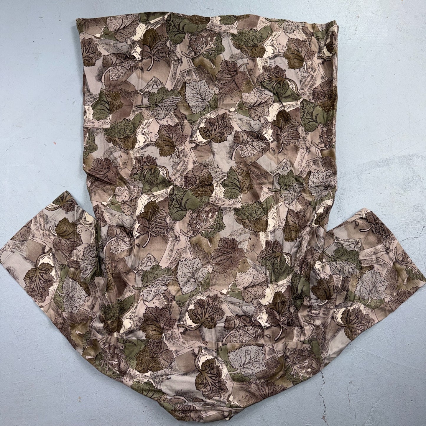 VTG 90s Towncraft Leaf Print Camp Shirt Brown Green Abstract Men's M Button Up