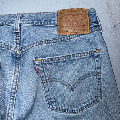 Levis 501 Vintage 90s USA XX Straight Leg Jeans Blue Light Wash 34x34 Act 33x33