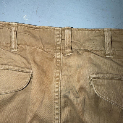 VTG 40s WWII Button Fly Cotton Military Trousers Chino Khaki Distressed 28x31