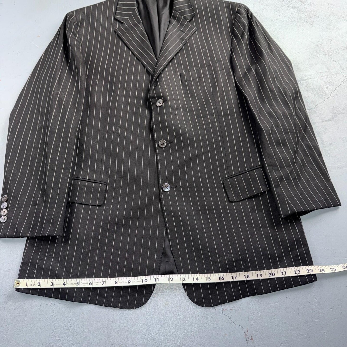 Ralph Lauren Purple Label Black Linen Suit Jacket Mens 44R Pinstripe $3,995 VTG