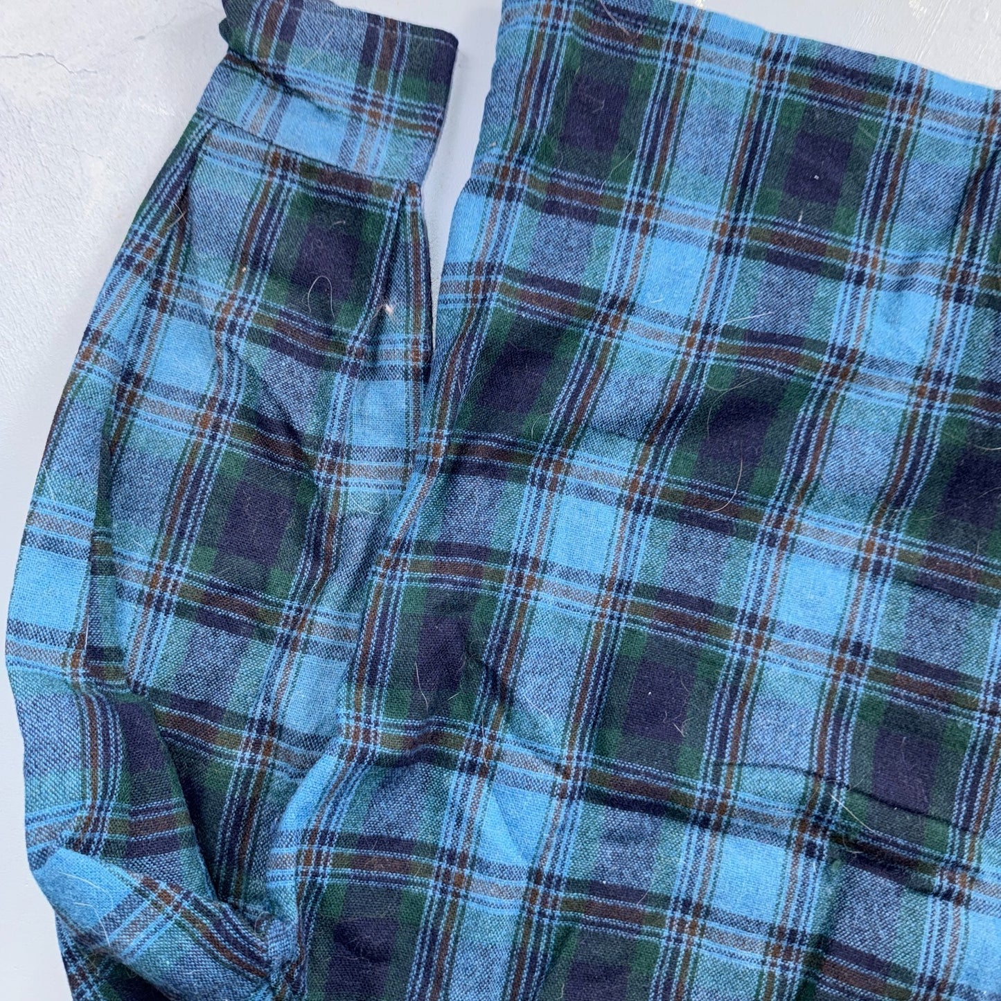 VTG 70s Selkirk Wool CPO Shirt Jacket Blue Green Plaid Rockabilly 1970s
