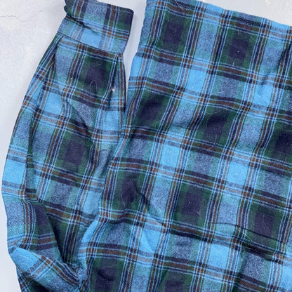 VTG 70s Selkirk Wool CPO Shirt Jacket Blue Green Plaid Rockabilly 1970s