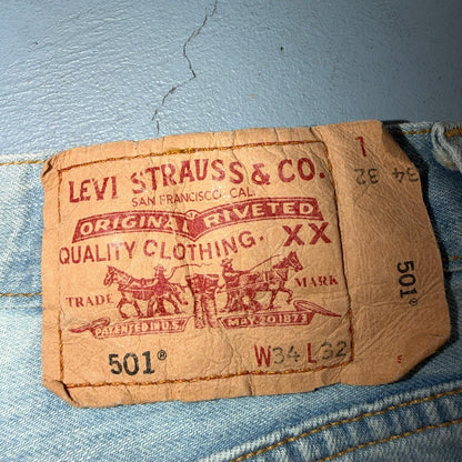 Levis 501 Vintage Y2K 90s XX Straight Leg Jeans Blue Light Wash 34x32 Act 33x32