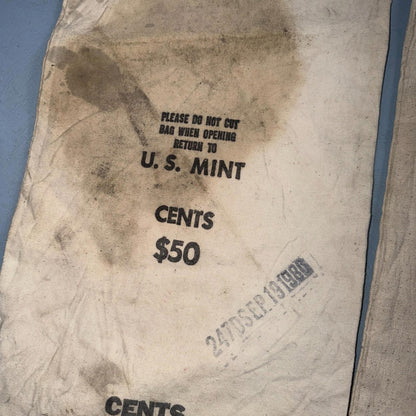 Vintage 1980 U. S. Mint Denver Cloth Cents $50 Coin Bag Empty Used 70s 80s