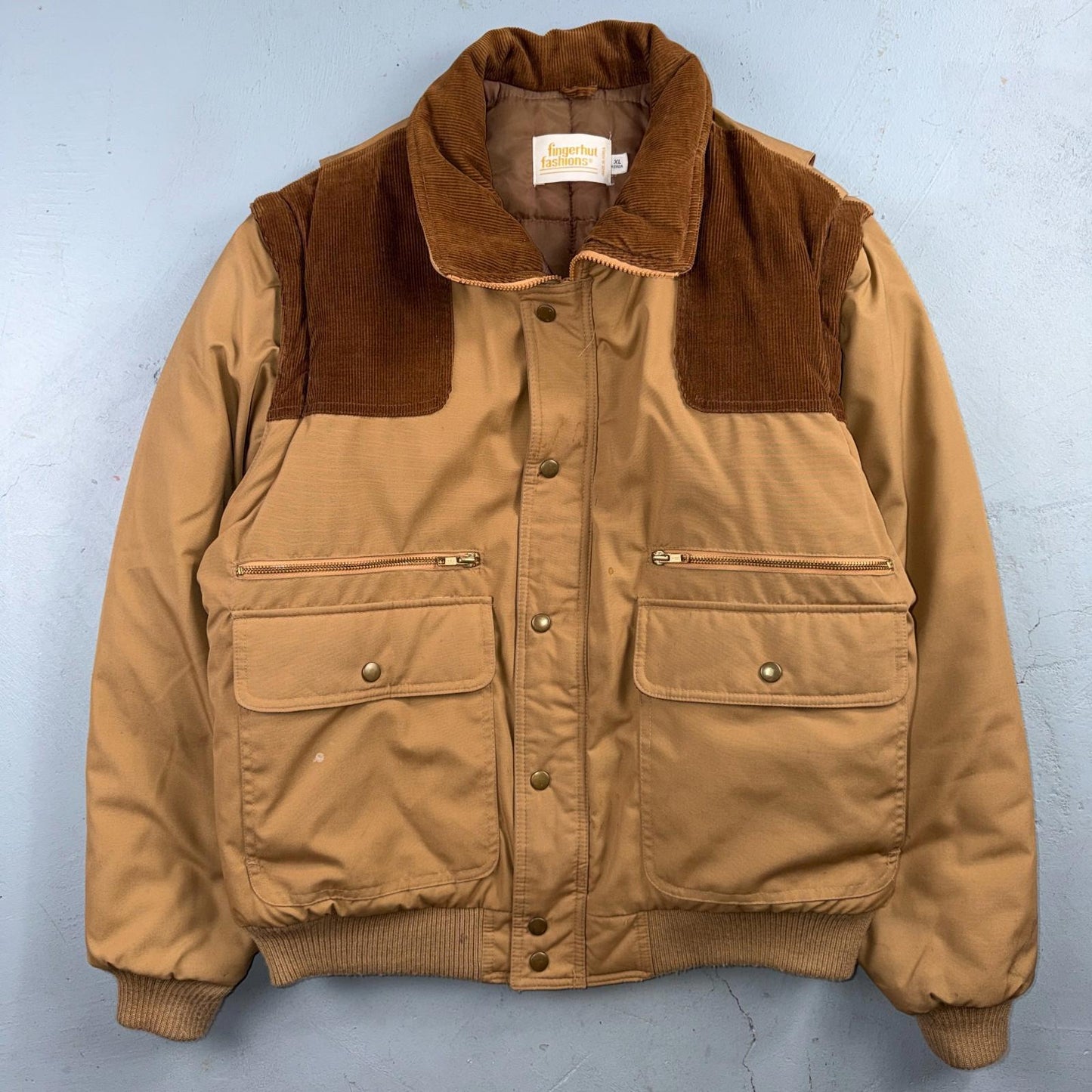 Vintage Fingerhut Fashions Puffer 1970s Brown Cream Mens Ski Coat Size XL 70s