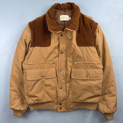 Vintage Fingerhut Fashions Puffer 1970s Brown Cream Mens Ski Coat Size XL 70s