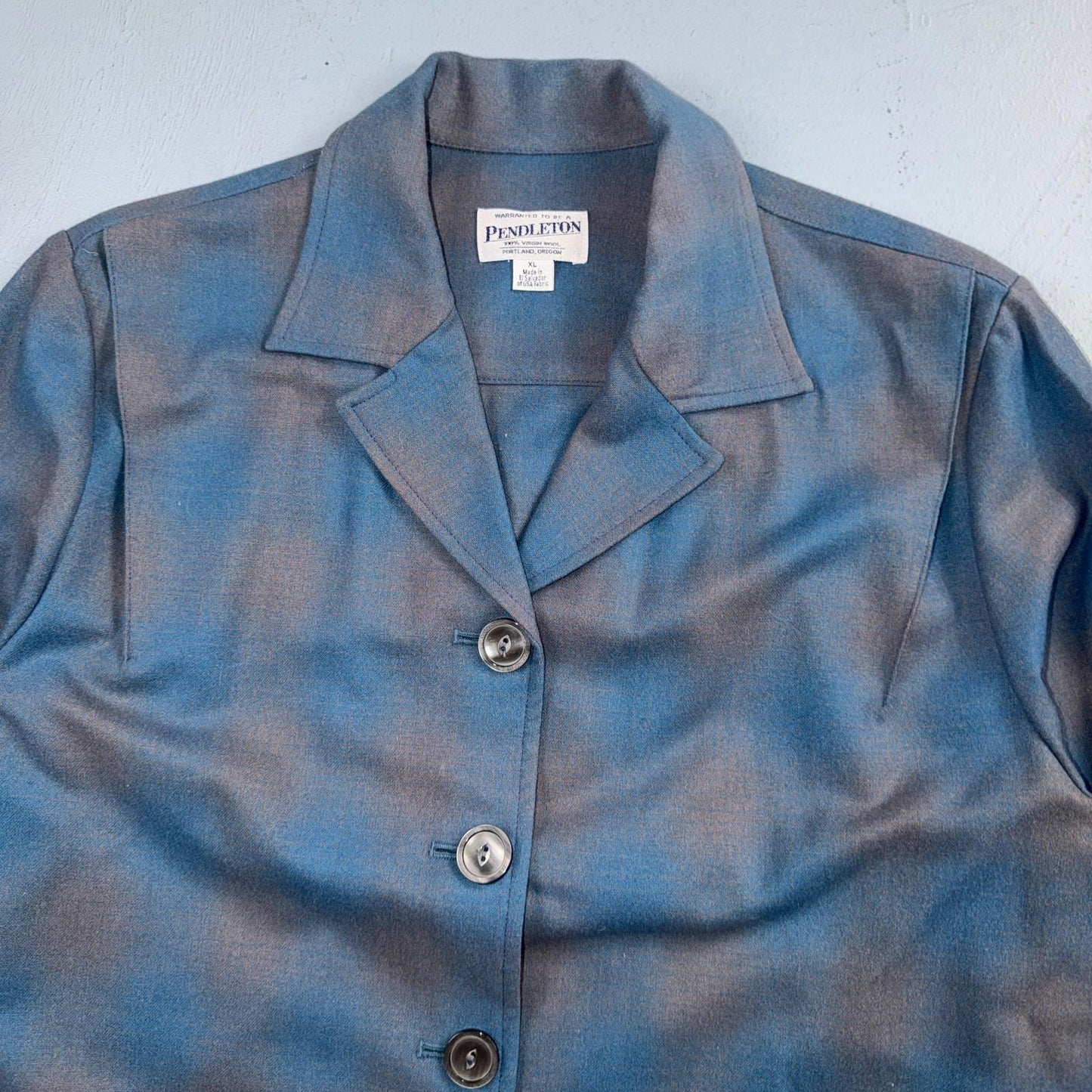 VTG Pendleton Womens Blue Blazer 100% Virgin Wool Shadow Plaid 49er Button Shirt