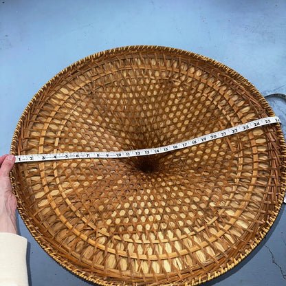 Vintage Asian Conical Rattan Leaf Rickshaw Coolie Hat Cantonese Chinese Handmade