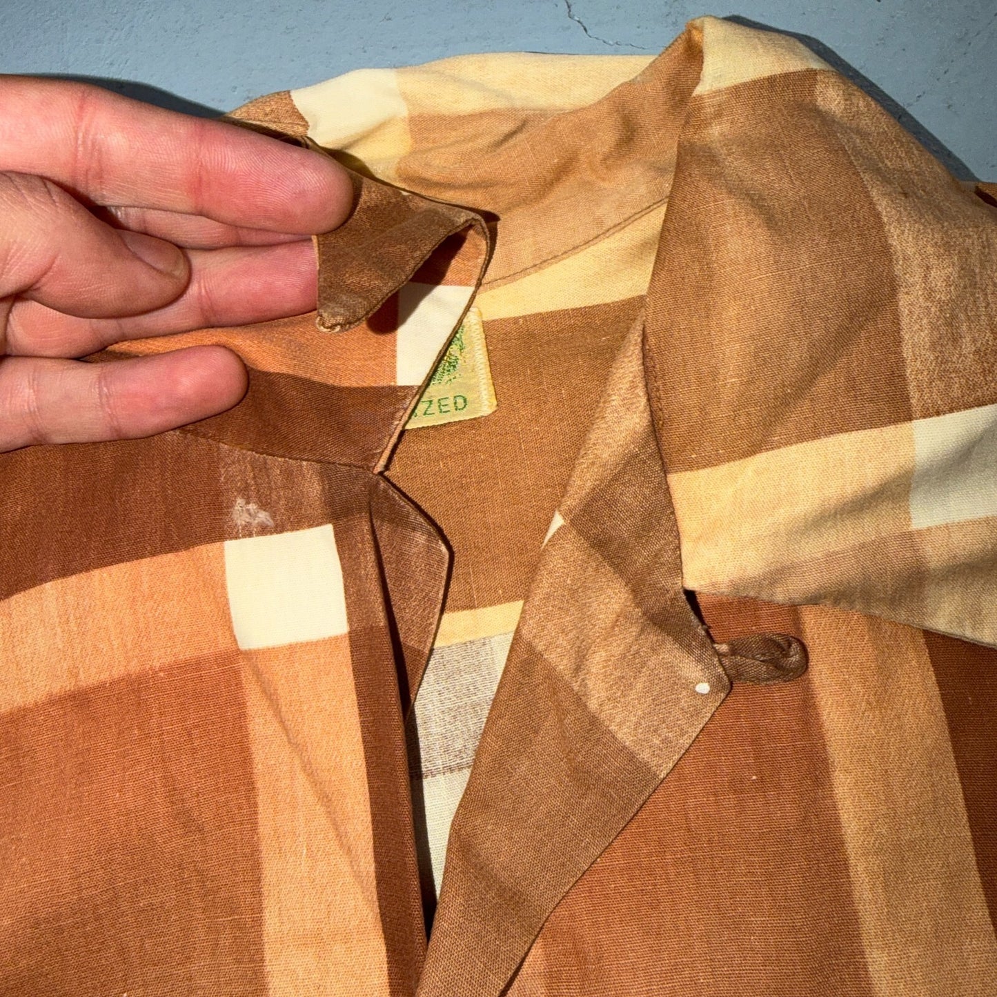 VTG 40s Deer Creek Brown Plaid Loop Collar Button Shirt Rockabilly Sanforized