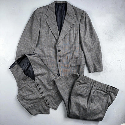 VTG Mens 3 PC Suit 42 Jacket Coat Pants Vest Plaid Rockabilly 70s 1970s Brown