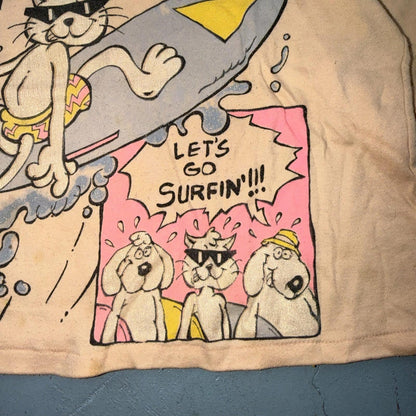 Surf Cat Crop 80s VTG T Shirt Kicks USA 1980s Graphic Cats Cartoon Cool Beach