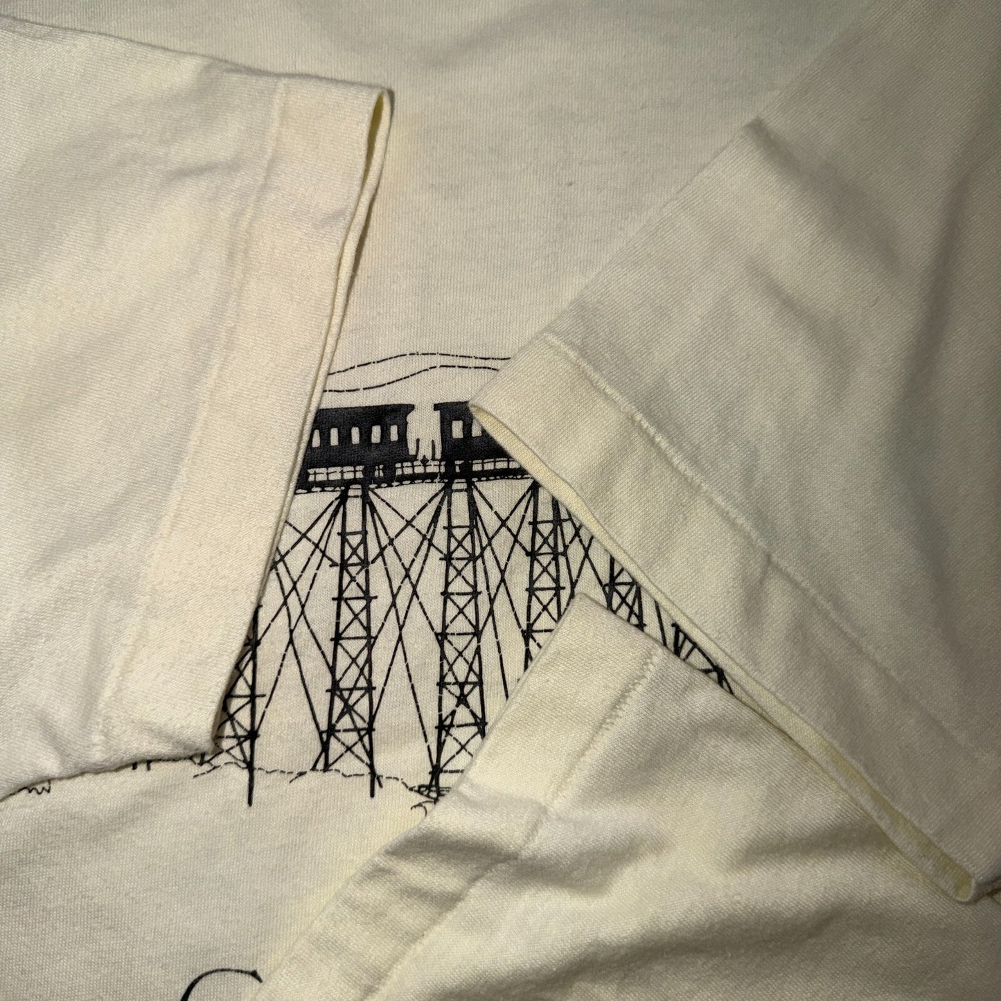VTG 80s Grass Valley T Shirt Railroad Train Trestle Graphic California USA Hanes