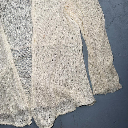 Eileen Fisher Cardigan Women Cream Linen Blend Loose Knit Lightweight Open XS