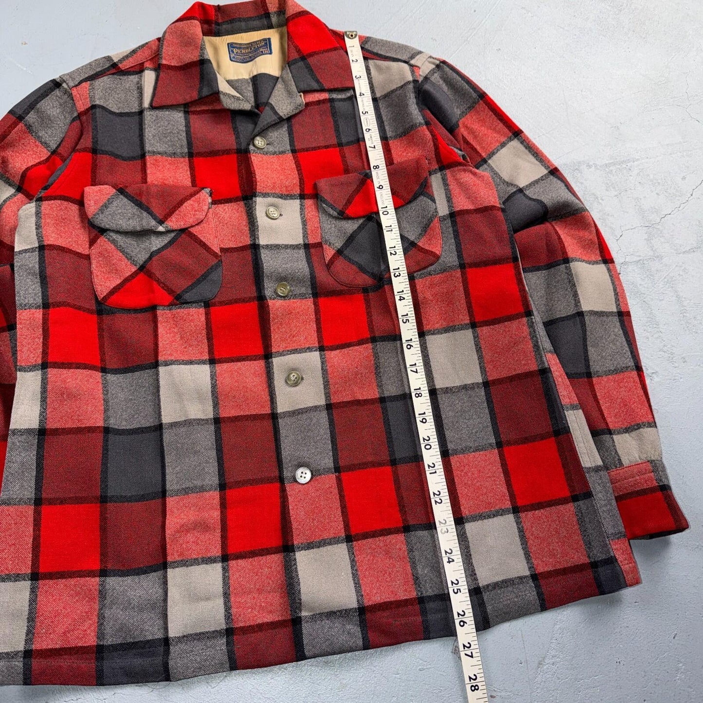 Pendleton VTG 1950s Loop Collar Board Shirt Wool Plaid Flannel Shirt Checker