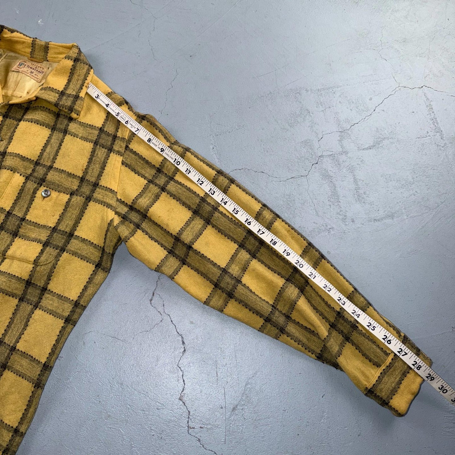 Penneys VTG Towncraft Flannel Shirt Mens M Loop Collar Plaid 50s Rockabilly Wool