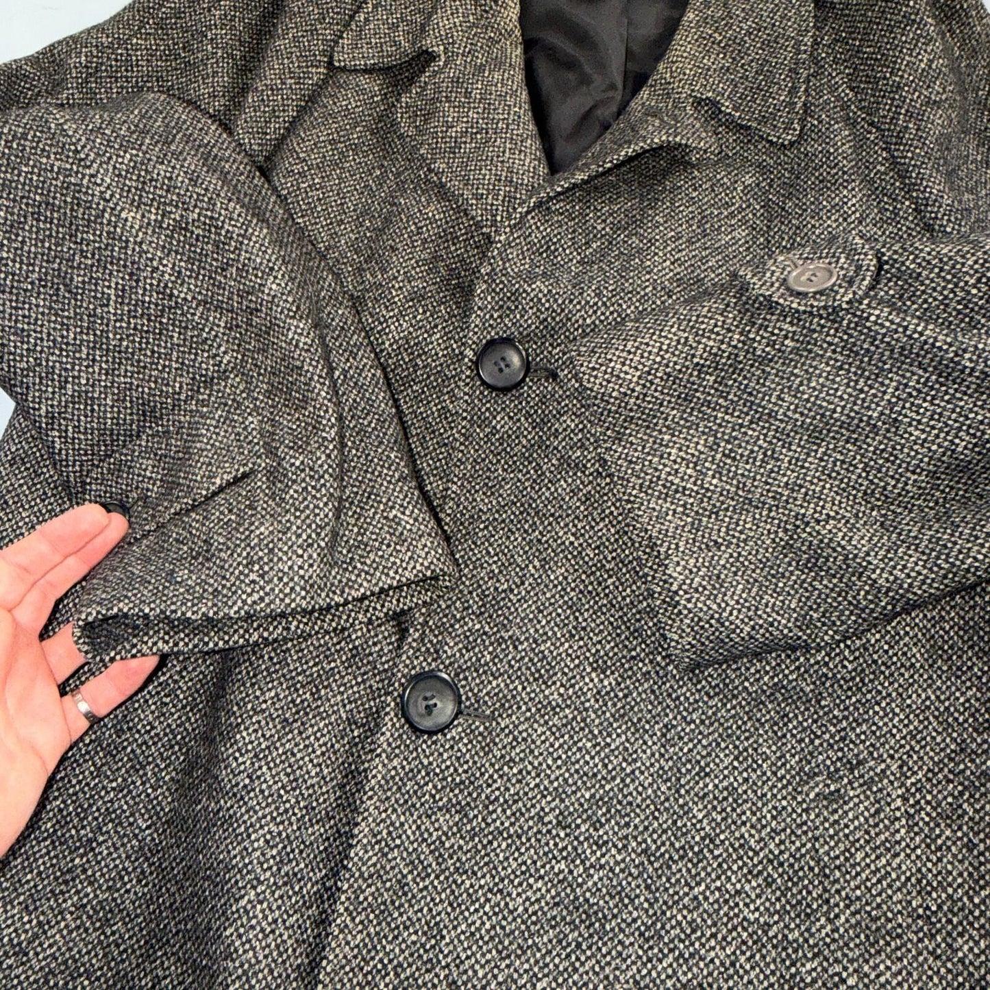 VTG 1950s 1960s Coat Trench Mens Gray Tweed Wool Rockabilly Overcoat Long Duster