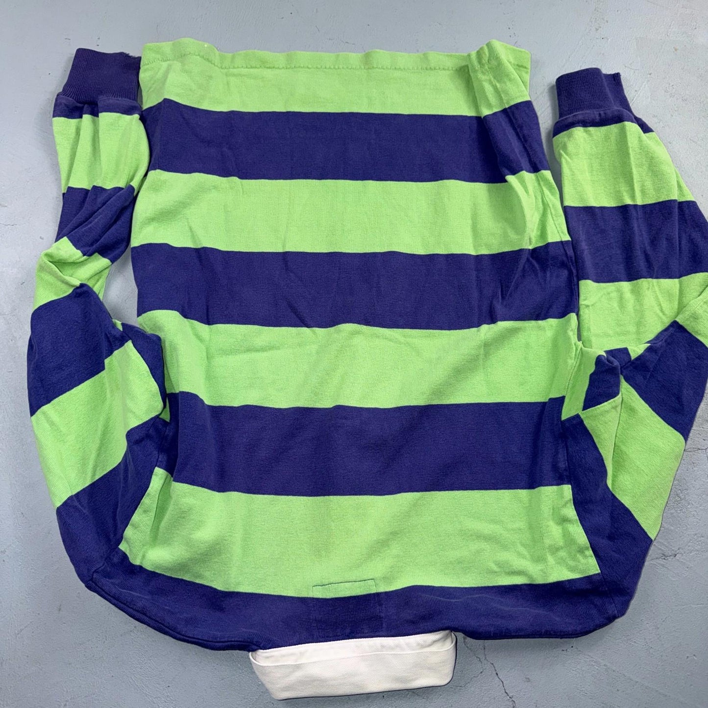 VTG Lands End Rugby Shirt Mens M Heavy Cotton Polo 80s 90s USA Stripe Blue Green