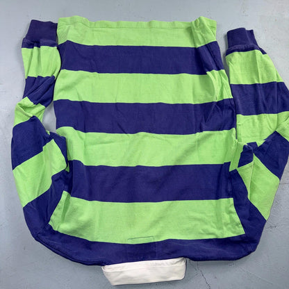 VTG Lands End Rugby Shirt Mens M Heavy Cotton Polo 80s 90s USA Stripe Blue Green