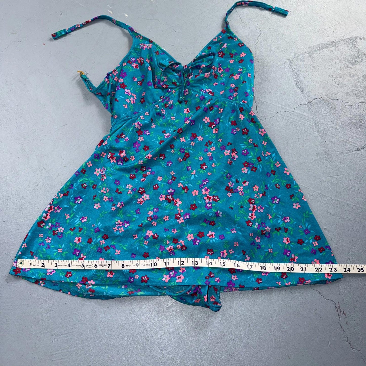 VTG Sears Hawaiian Fashion Colorful 1 Piece Swimsuit Sz 16 1970s Blue Floral