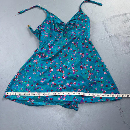 VTG Sears Hawaiian Fashion Colorful 1 Piece Swimsuit Sz 16 1970s Blue Floral