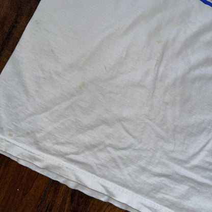 Adidas White Short Sleeve Vintage T Shirt Logo Thrashed 90s Y2K Cut Torn Rap