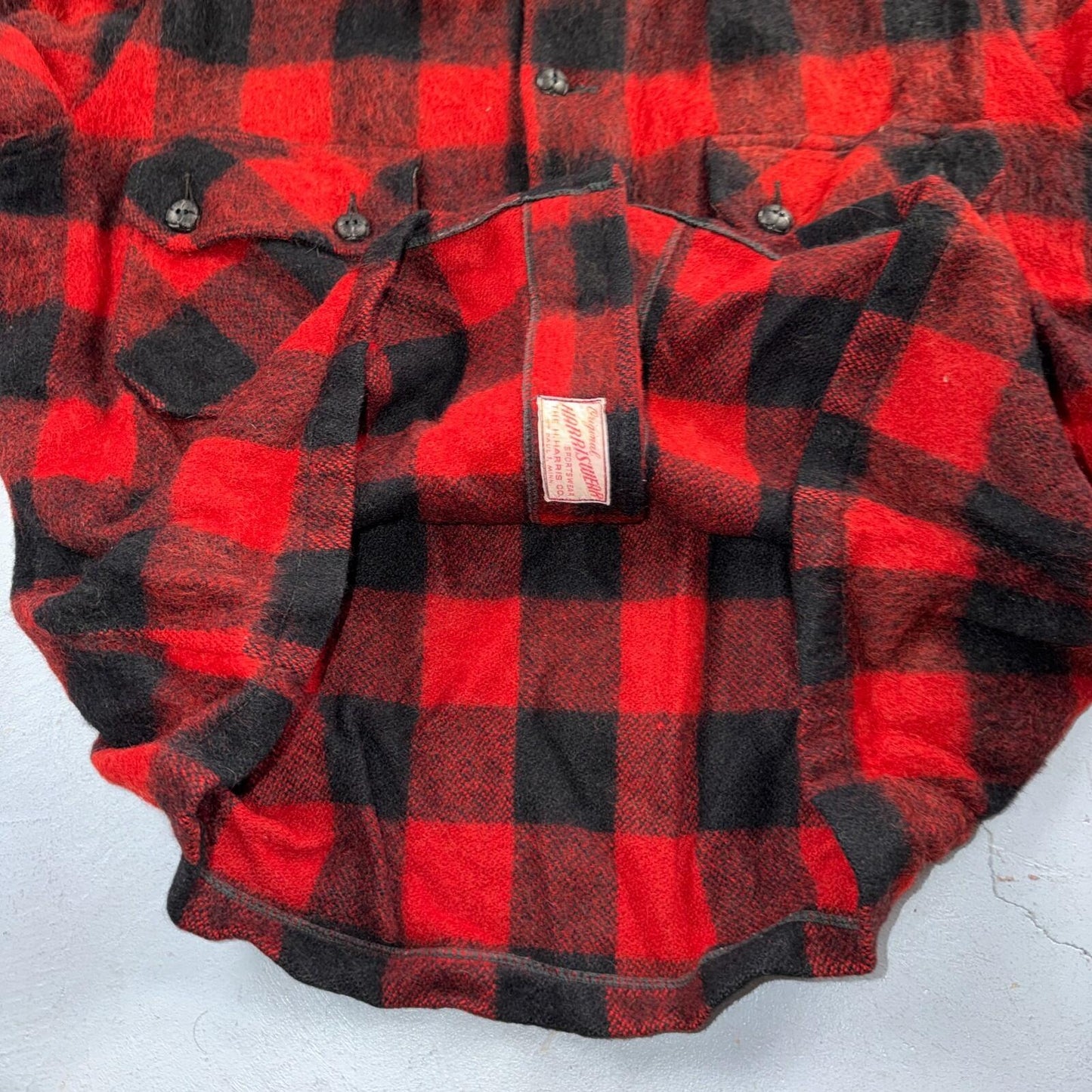 VTG 1950s Wool Buffalo Plaid Mackinaw Heavy Jacket Button Up Mohair Rockabilly