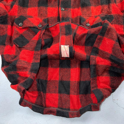VTG 1950s Wool Buffalo Plaid Mackinaw Heavy Jacket Button Up Mohair Rockabilly