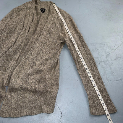 Eileen Fisher Womens Cardigan Sz Large Beige Black Loose Knit Linen Wool