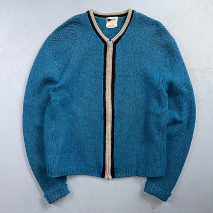 VTG Allen A 100% 2-Ply Shetland Wool Cardigan Sweater Rockabilly 60s 1960s Zip