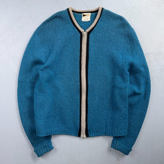 VTG Allen A 100% 2-Ply Shetland Wool Cardigan Sweater Rockabilly 60s 1960s Zip