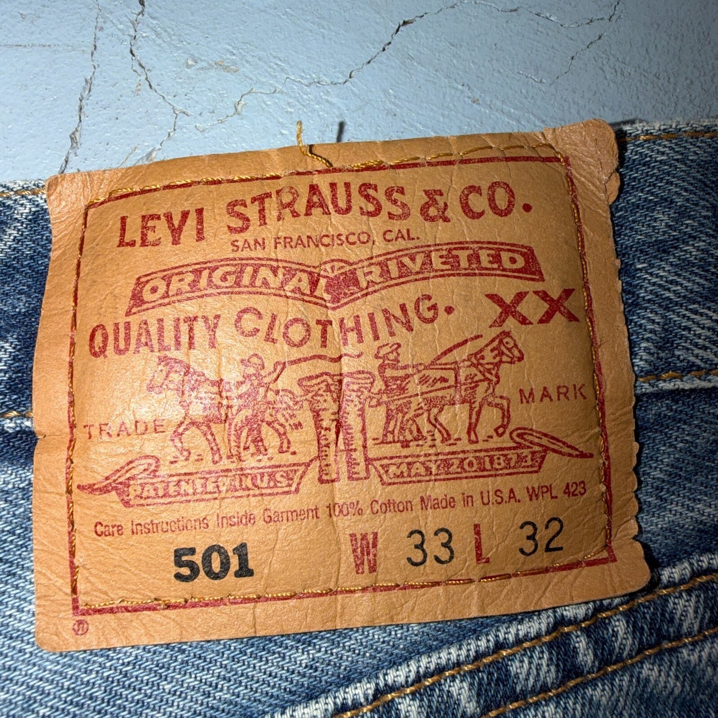 Levis 501 Vintage 90s USA XX Straight Leg Jeans Blue Light Wash 33x32 Act 31x30