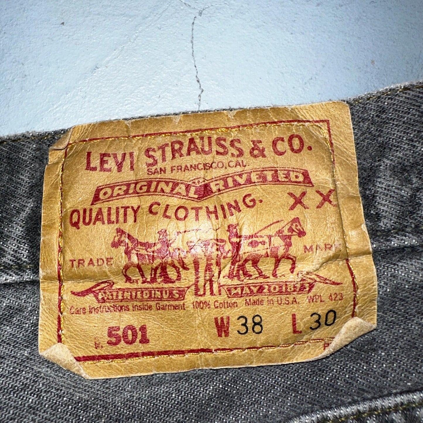 Levis 501 Vintage 90s USA XX Straight Leg Jeans Gray Light Wash 38x30 Act 36x29