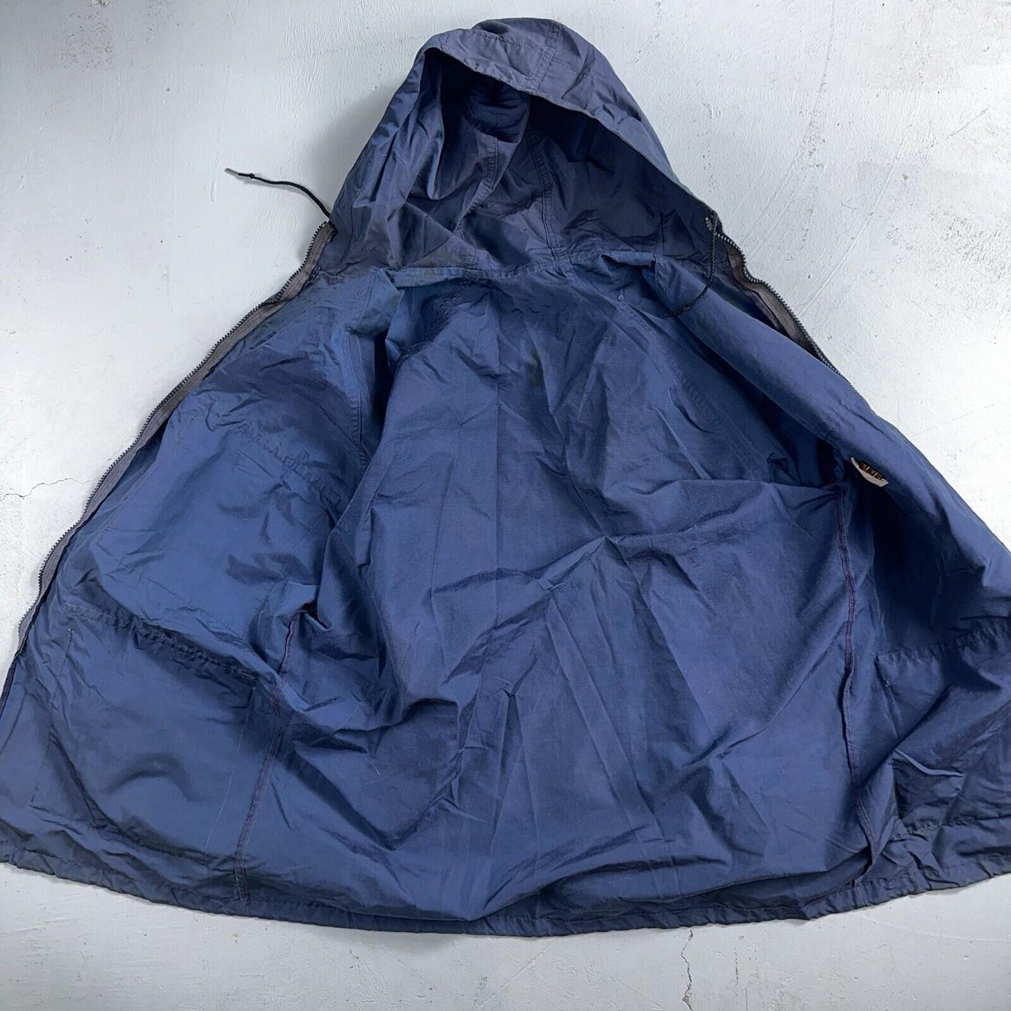 Eddie Bauer VTG Hooded Barn Jacket S Blue Cotton Chore Coat Track Hiking 90s
