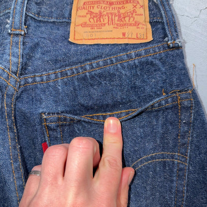 Levis 501 Vintage 80s Redline Selvedge USA Jeans Fuzzy Dark Wash 27x31 Act 25x27
