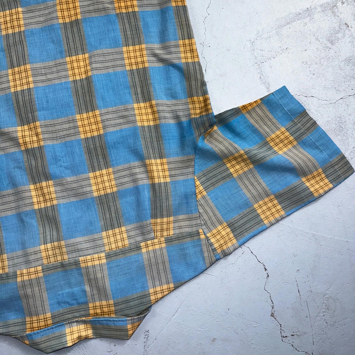 VTG 1960s Penneys Towncraft Blue Camp Loop Collar Shirt Rockabilly Button Plaid